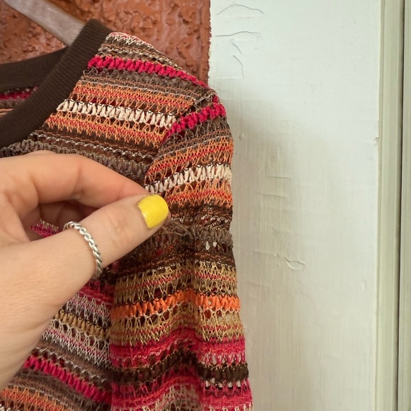 Y2K Almost Famous Women’s Knit Cropped Flare Sleeve Fairy Boho Top Mesh Rave L - Picture 5 of 8